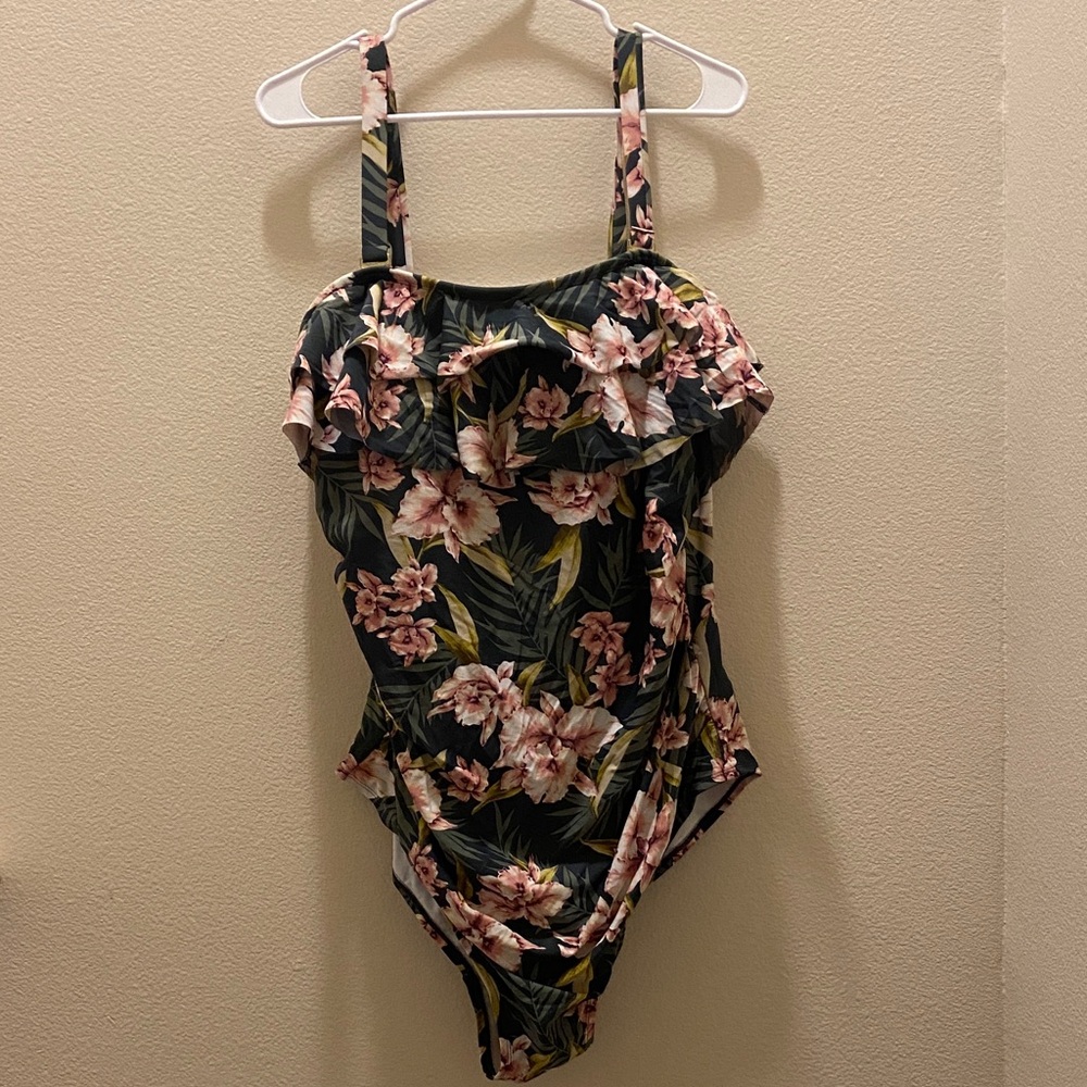 Tropical Floral One-Piece Swimsuit with ruffle details